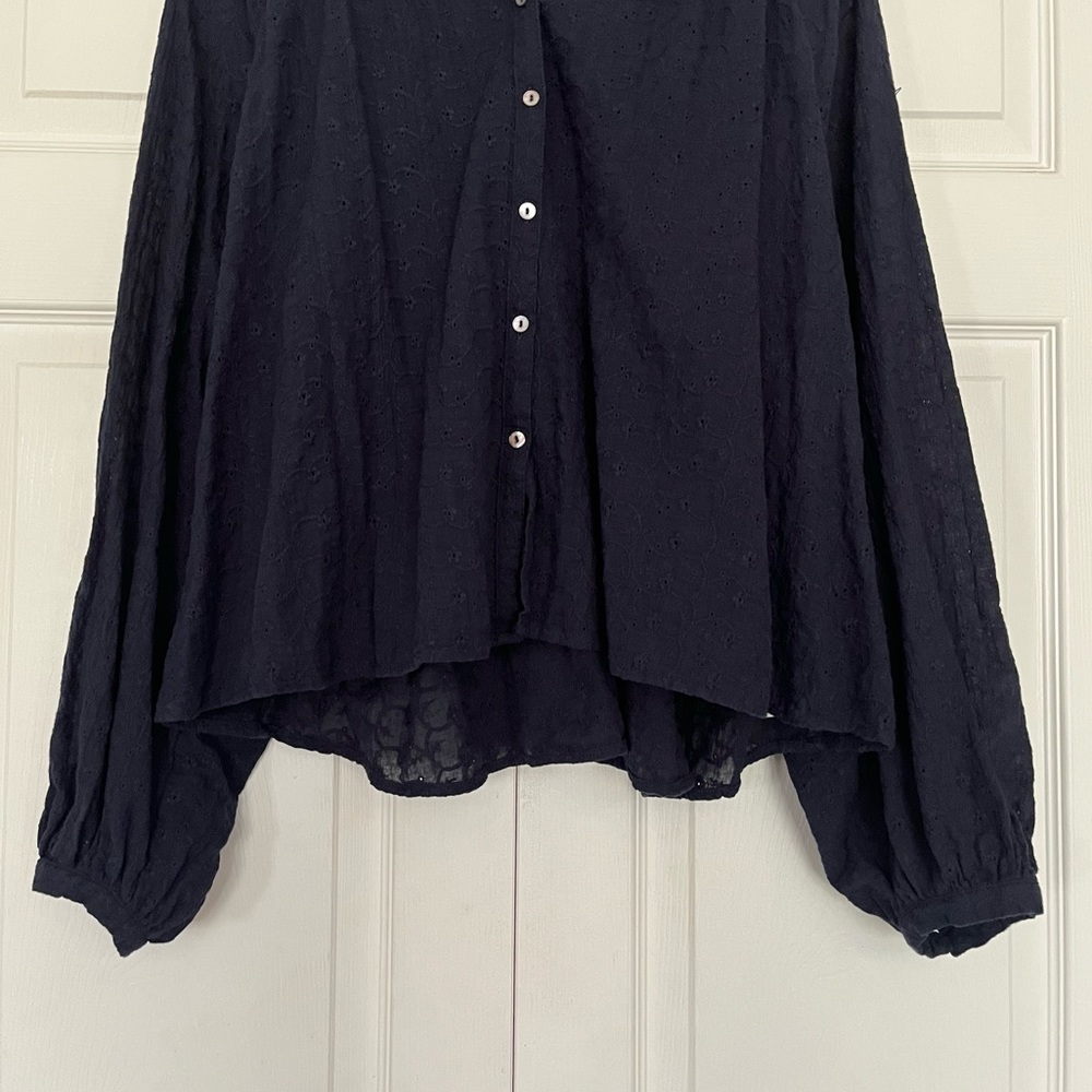 {Free People} From the Clouds Peasant Eyelet Blouse in Navy - Women's Small - Picture 5 of 13